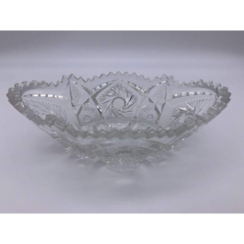 Vintage Cut Glass Candy Dish  Flowers & Pine Cones